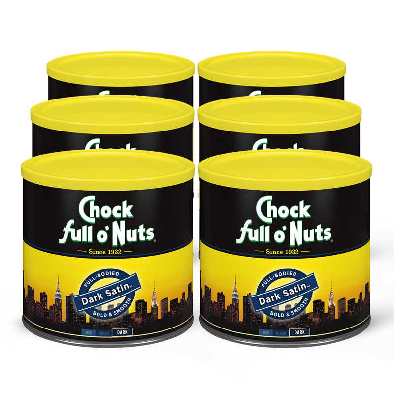 Chock full o'Nuts Dark Satin coffee beans - 6 tins.