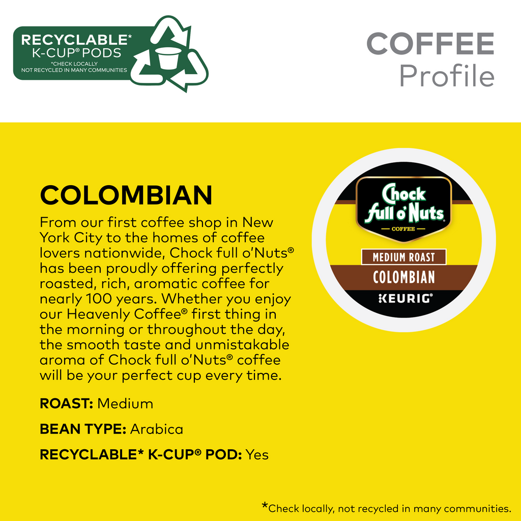The Keurig K-Cup Pods Variety Pack by Chock full o'Nuts features recyclable pods showcasing the finest Arabica beans. Explore tasting notes and the rich brand history of this beloved coffee.