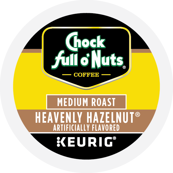 Image of a Chock full o'Nuts Heavenly Hazelnut - Keurig K-Cup® Pod. The label reads "Medium Roast, Artificially Flavored.