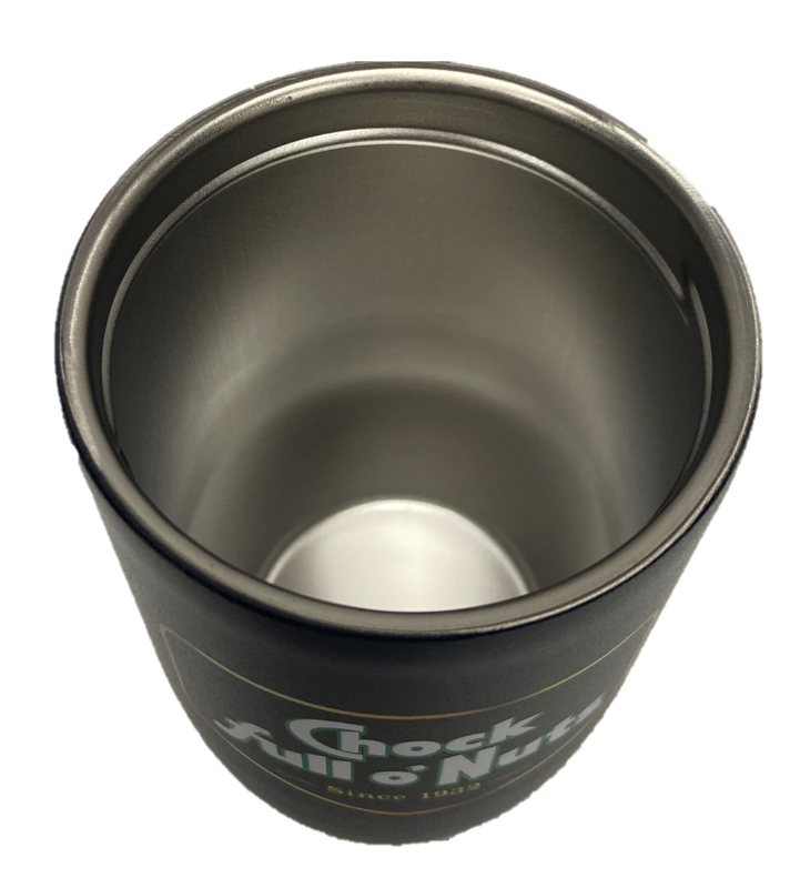 A Chock full o’Nuts® More Java, Less Yada - Travel Mug with a lid on it, perfect for sipping Java on the go.