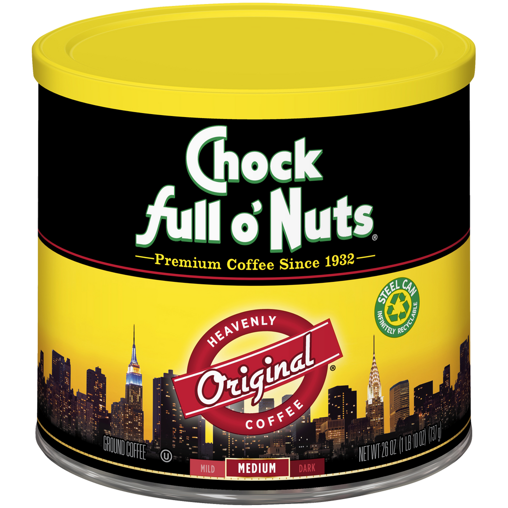 A premium tin of Heavenly Original - Medium - Ground coffee from Chock full o'Nuts.
