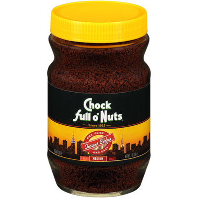 A jar of Chock full o'Nuts Original Instant Coffee - Medium blended from the finest beans.