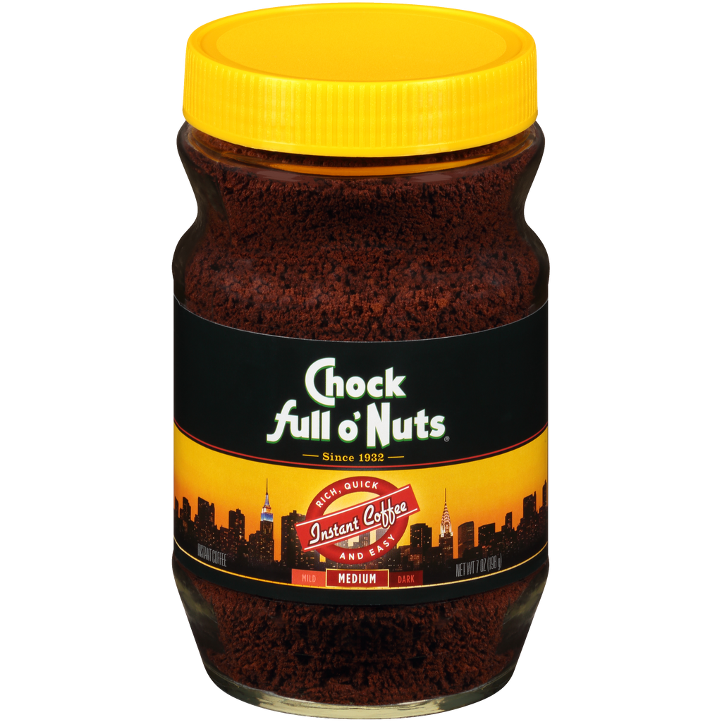 A jar of Chock full o'Nuts Original Instant Coffee - Medium blended from the finest beans.