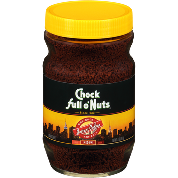A jar of Chock full o'Nuts Original Instant Coffee - Medium blended from the finest beans.