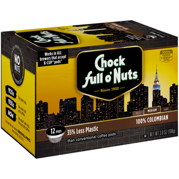 Indulge in this Chock full o'Nuts 100% Colombian - Single-Serve Pods - Medium box, compatible with Keurig 2.0.