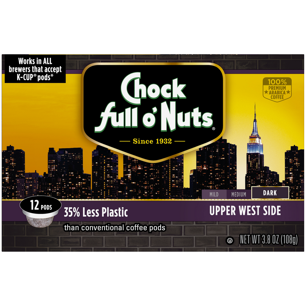 Introducing Upper West Side Single-Serve Pods - Dark, compatible with Keurig 2.0, perfect for your morning brew from Chock full o'Nuts.