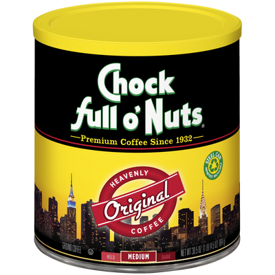 A premium tin of Heavenly Original - Medium - Ground coffee from Chock full o'Nuts.
