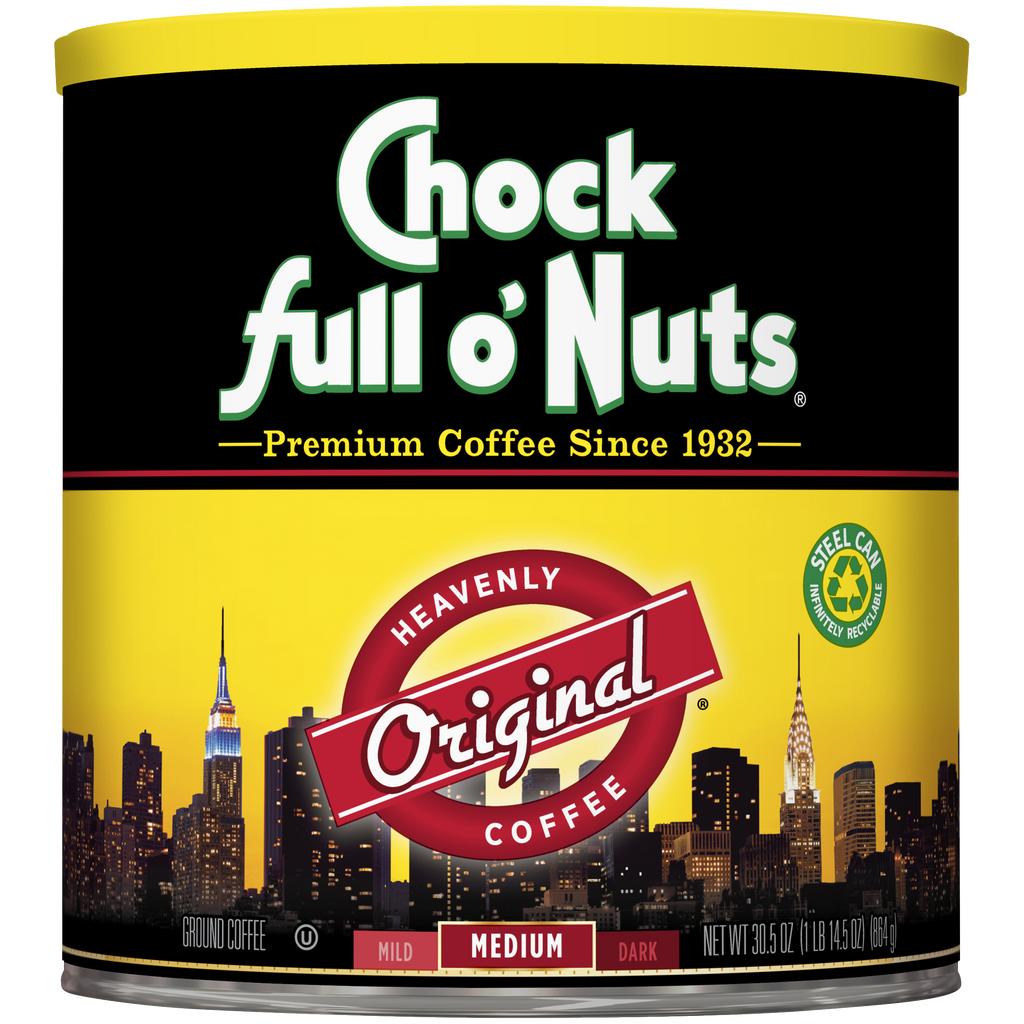 A tin of Heavenly Original - Medium - Ground coffee by Chock full o'Nuts.