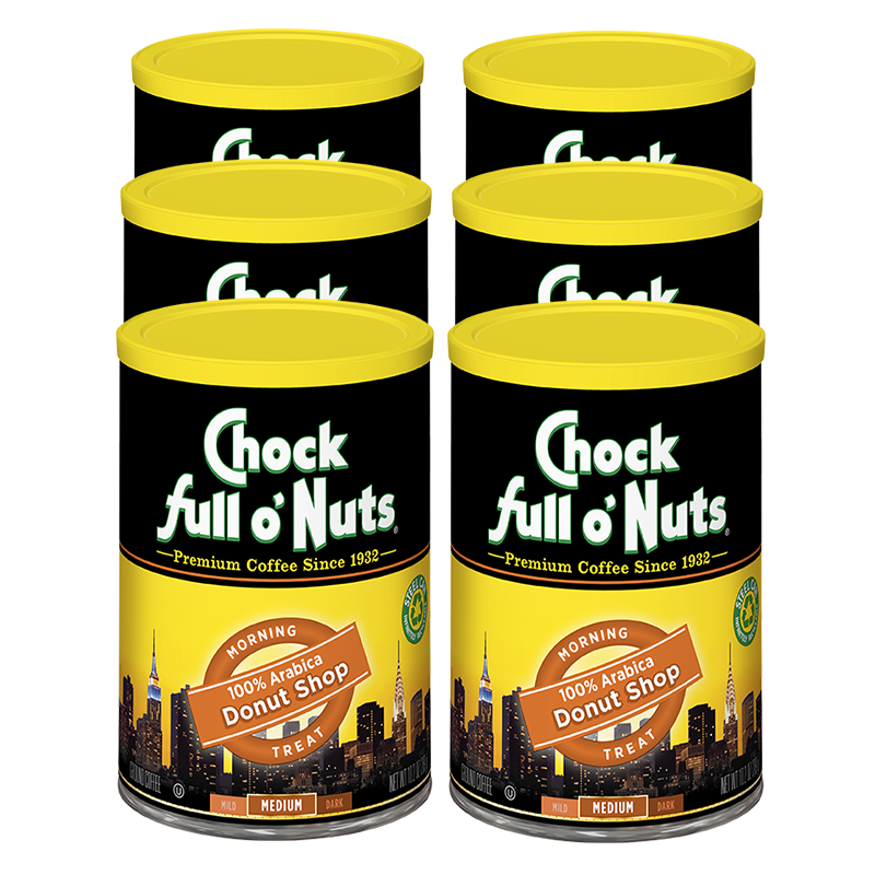Indulge in the rich taste of Donut Shop - Medium - Ground coffee with this pack of 4 Chock full o'Nuts.