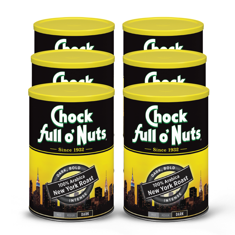 Indulge in our premium Arabica coffee beans from Chock full o'Nuts. New York Roast - Dark - Ground. Pack of 4.