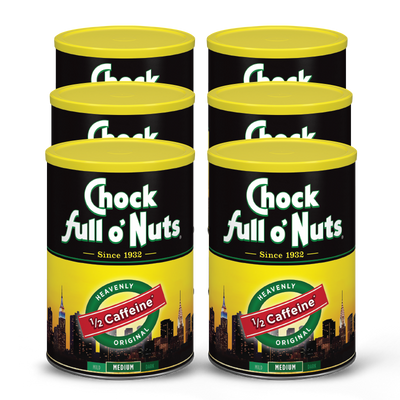 Check Heavenly 1/2 Caffeine - Medium - Ground - 4 tins of premium coffee beans by Chock full o'Nuts.