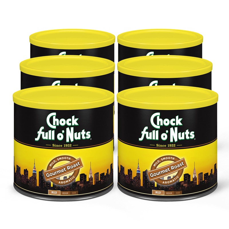 Four cans of Chock full o'Nuts Gourmet Roast - Mild - Ground coffees.