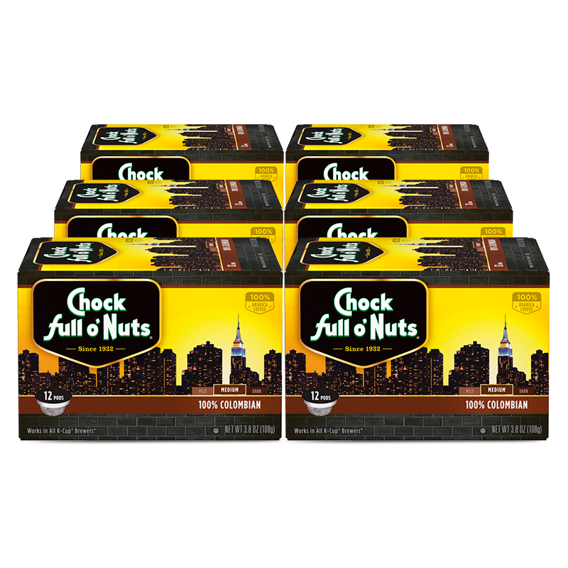 Indulge in a box of Chock full o'Nuts 100% Colombian single-serve pods, perfect for your Keurig 2.0.