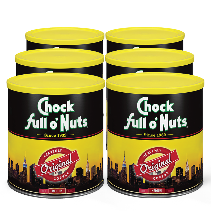 A tin of premium Heavenly Original - Medium - Ground COFFEE full o'Nuts.
